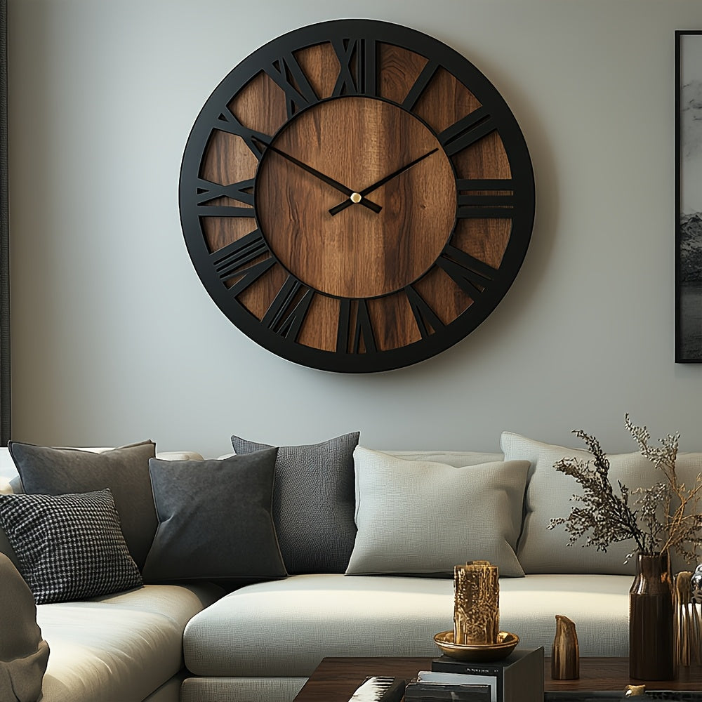 Vintage Roman Numeral Wooden Wall Clock
