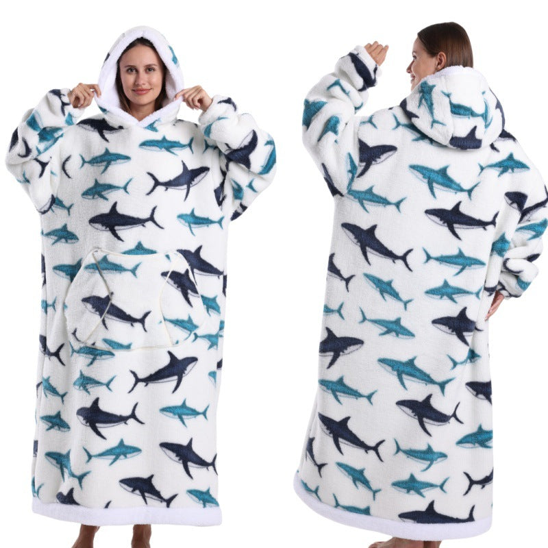 Fleece wearable blanket hoodie, Whale print