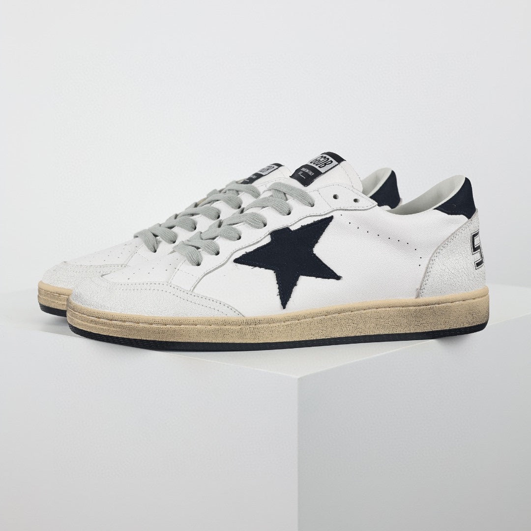 Star patch leather low-top sneakers, navy star