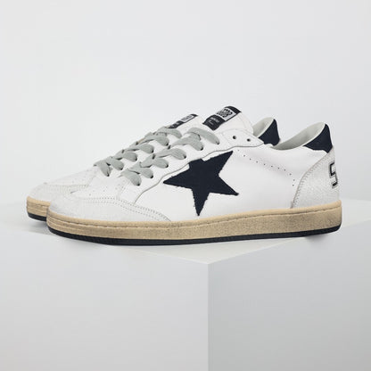 Star patch leather low-top sneakers, navy star