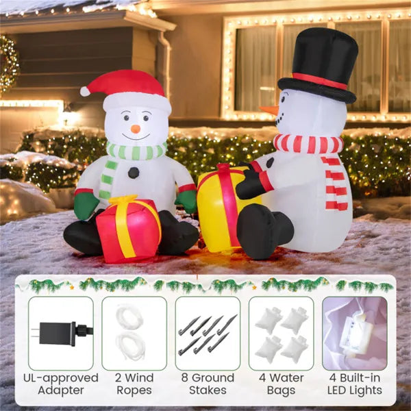 5 foot inflatable snowman pair with gift boxes Christmas decoration