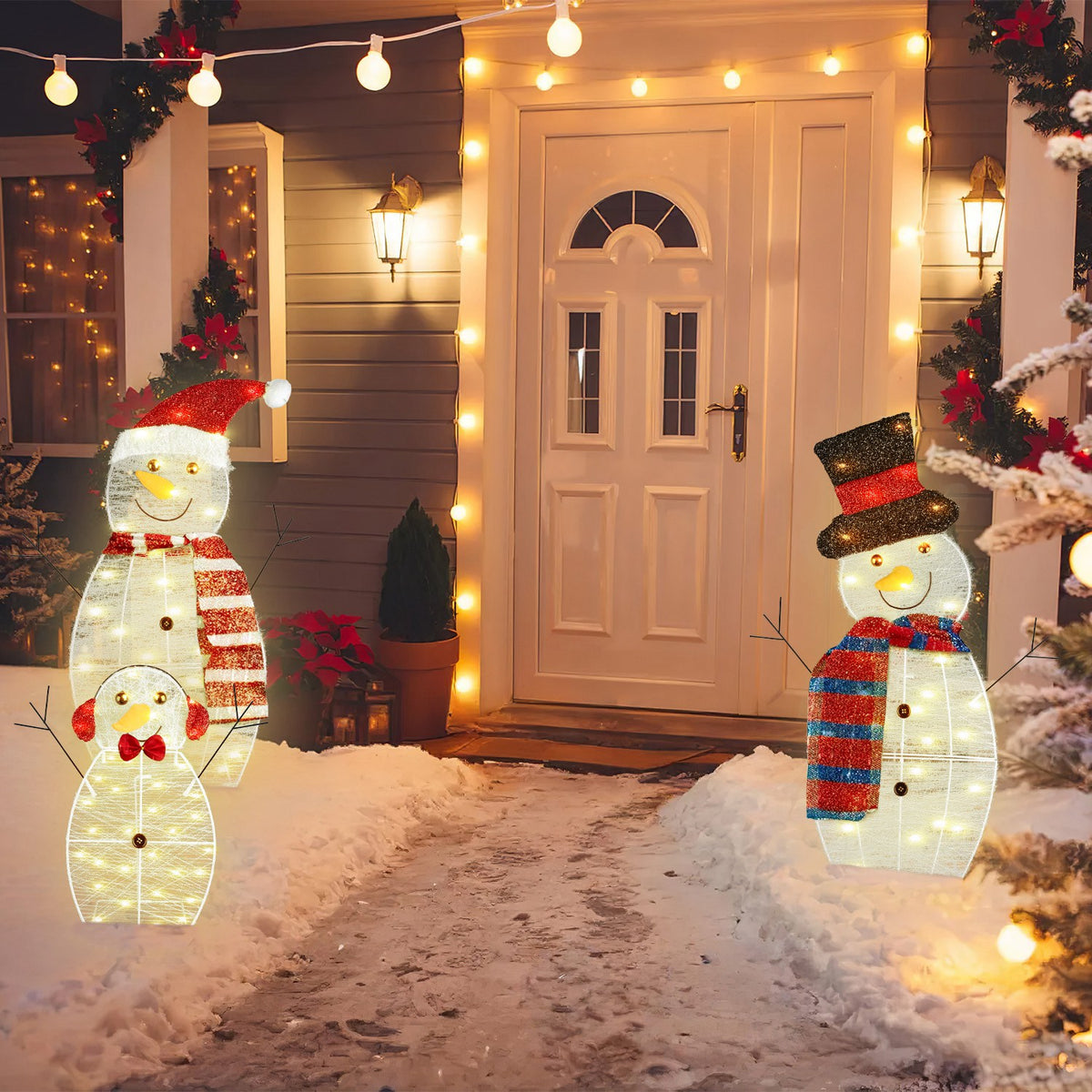 Lighted snowman family Christmas yard decoration, set of three