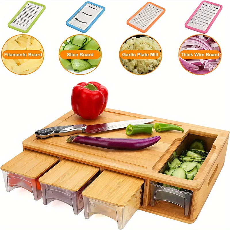 Bamboo Board with Trays and Graters