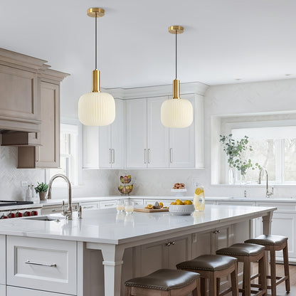 Ribbed Glass Brass Pendant
