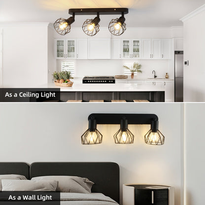 Vintage 3-Light Industrial Ceiling Spotlight