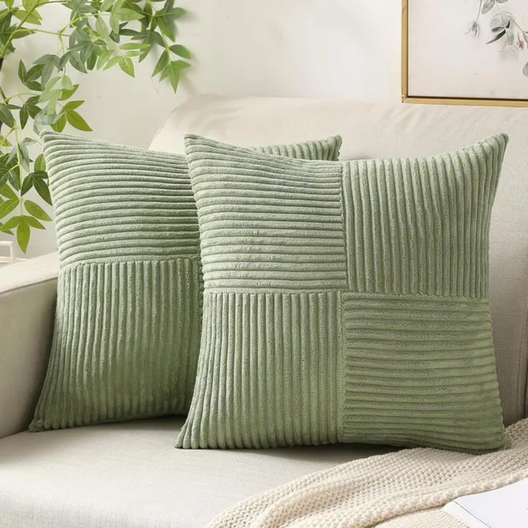 Cozy Crest Striped Corduroy Cushion Covers - Ribbed Throw Pillow Covers for Sofa & Bed, 9 Colors, Autumn Home Decor