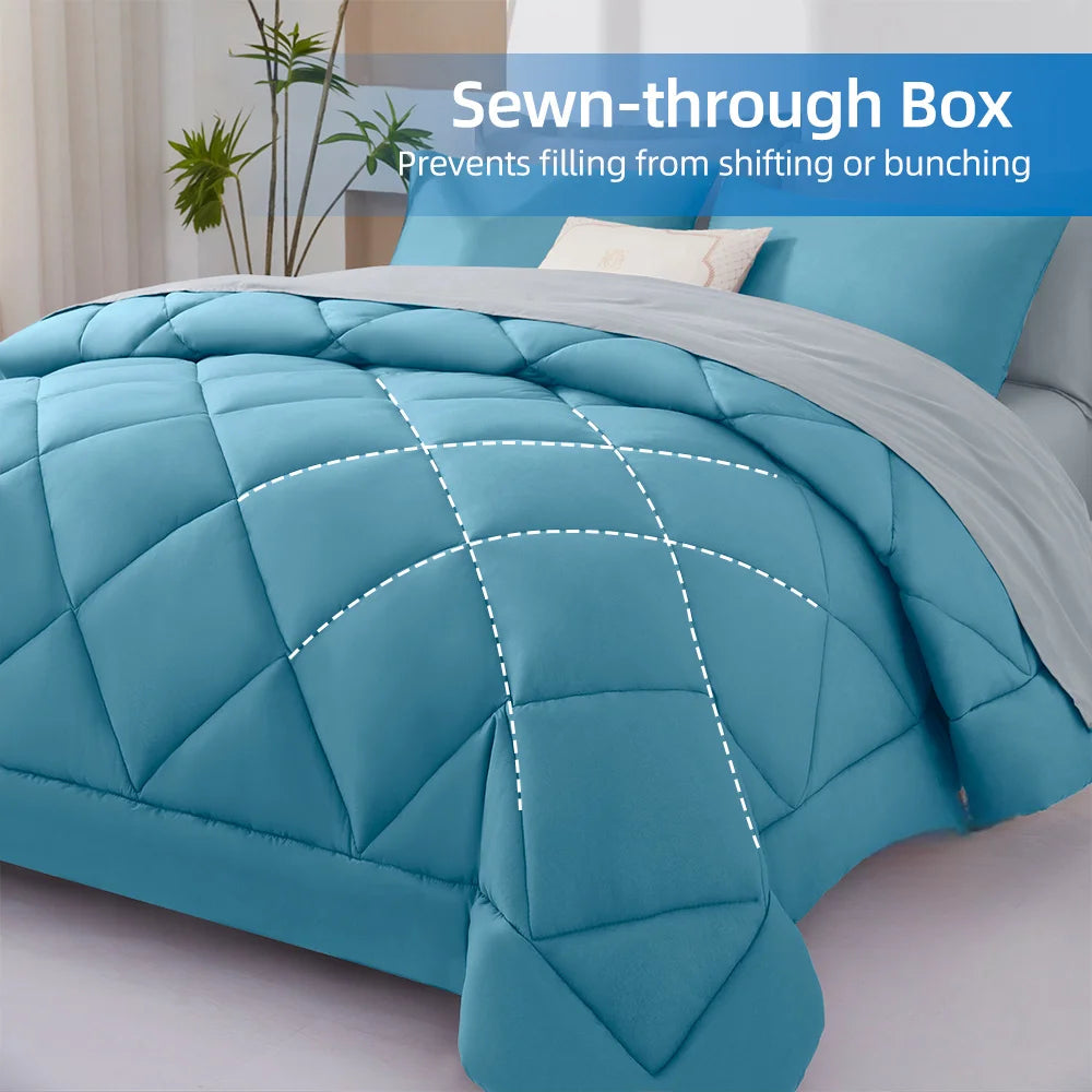 7-Piece Quilted Comforter Bed in a Bag Set - Blue