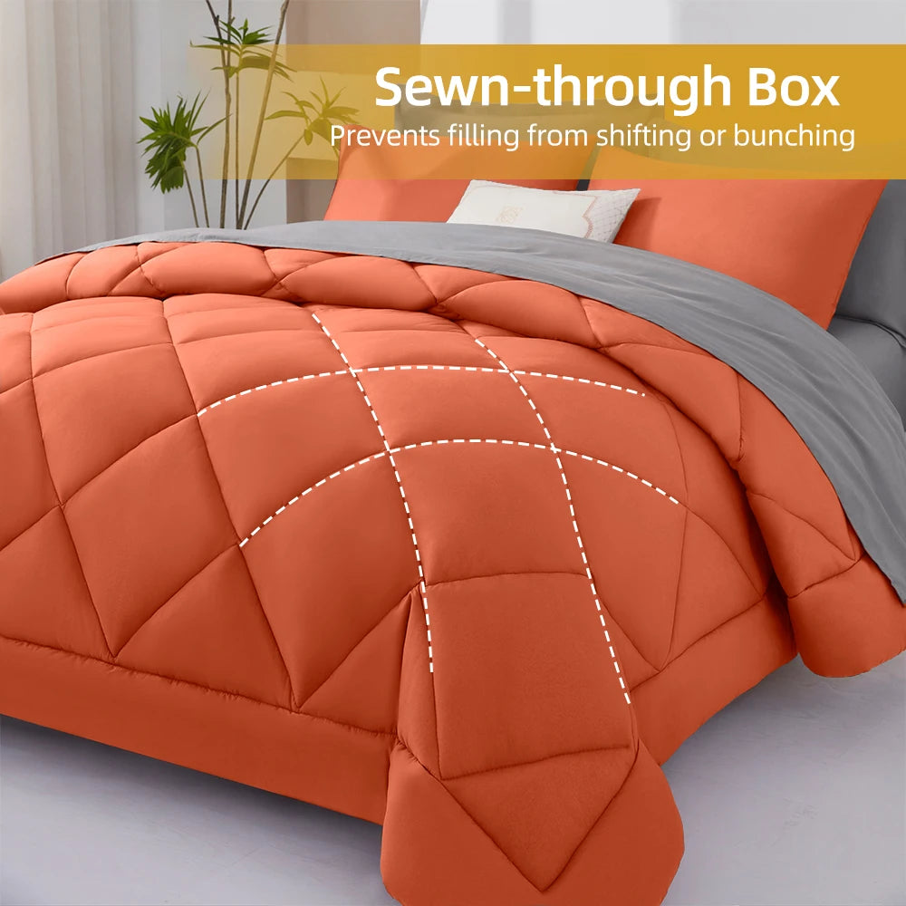 7-Piece Quilted Comforter Bed in a Bag Set - Terracotta