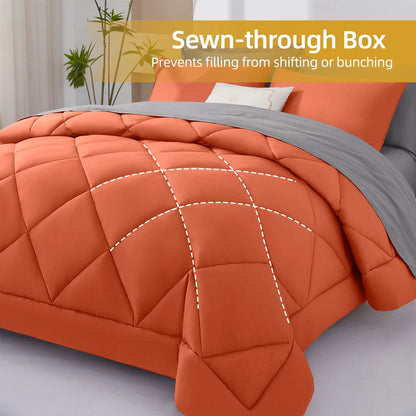 7-Piece Quilted Comforter Bed in a Bag Set - Terracotta