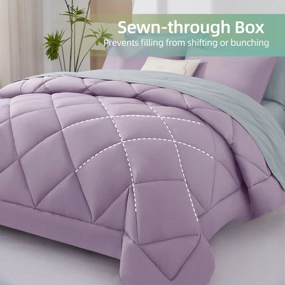 7-Piece Quilted Comforter Bed in a Bag Set - Lavender