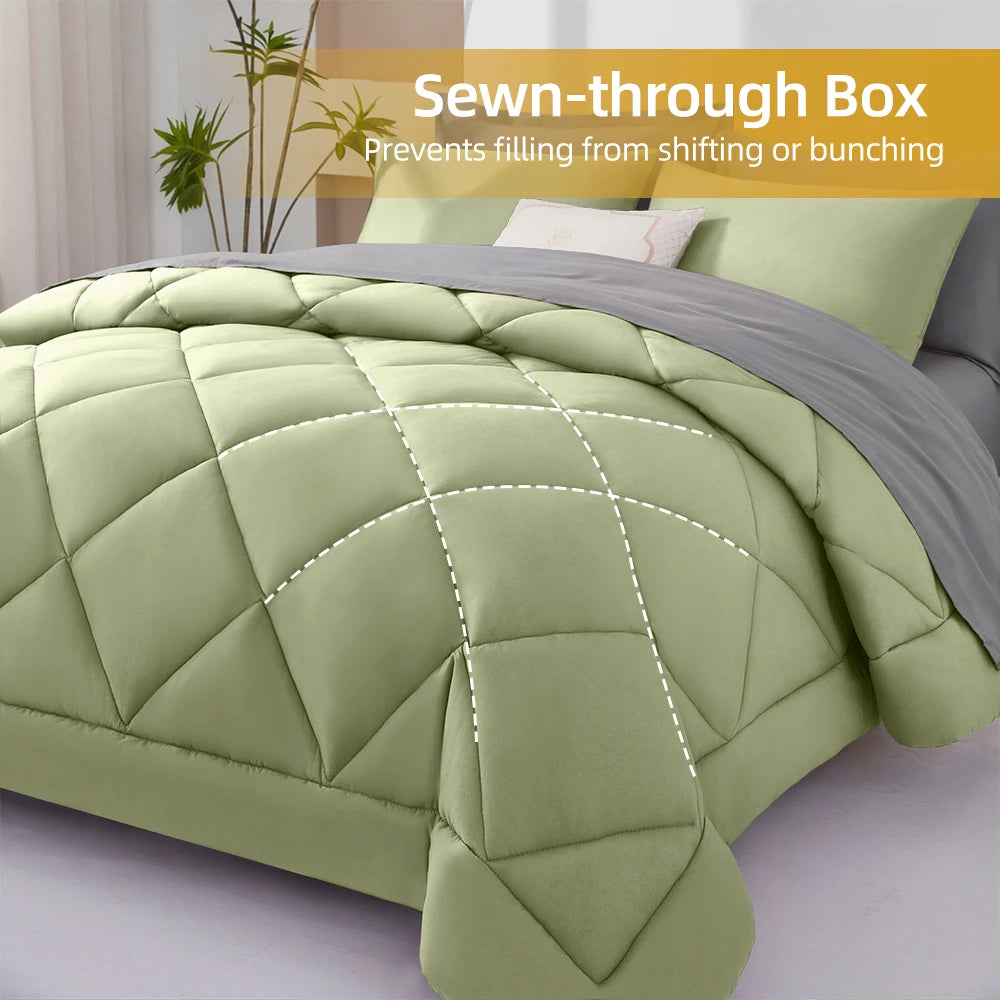 7-Piece Quilted Comforter Bed in a Bag Set - Sage Green
