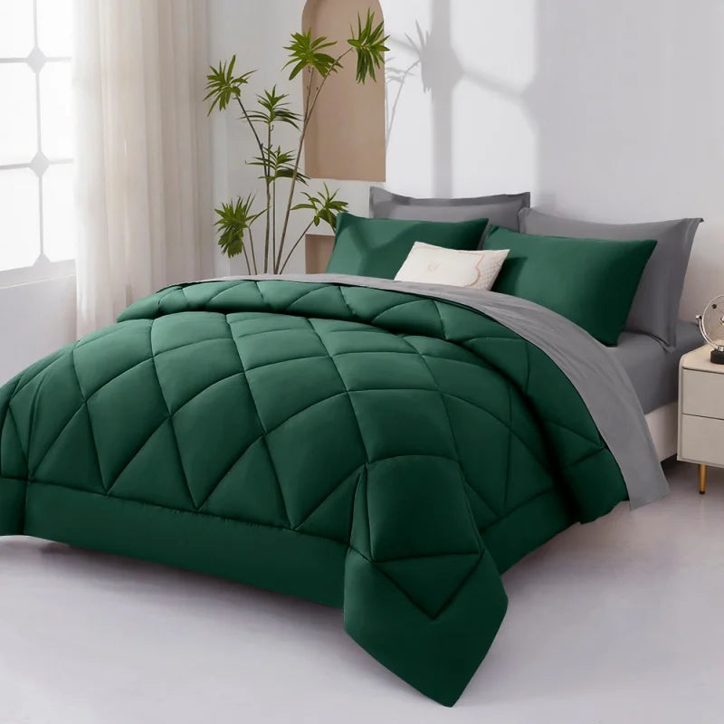 7-Piece Quilted Comforter Bed in a Bag Set - Emerald Green