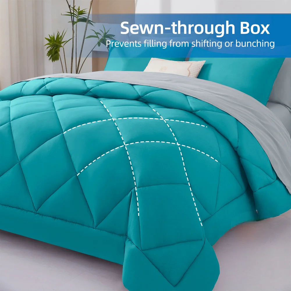 7-Piece Quilted Comforter Bed in a Bag Set - Teal