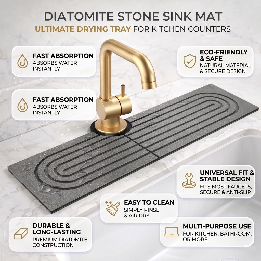 Diatomite Stone Sink & Faucet Drying Mat