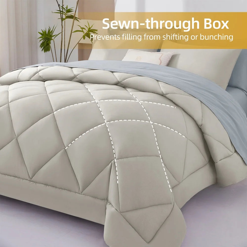 7-Piece Quilted Comforter Bed in a Bag Set - Oatmeal