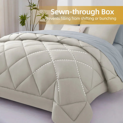 7-Piece Quilted Comforter Bed in a Bag Set - Oatmeal