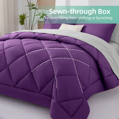 7-Piece Quilted Comforter Bed in a Bag Set - Purple