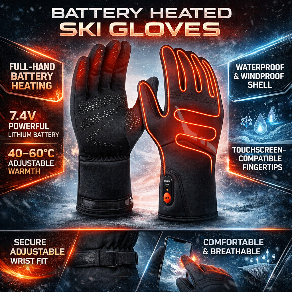 Cozy Crest Battery Heated Gloves - Waterproof Touchscreen Winter Gloves for Skiing, Riding & Work, 2XS to XL, Rechargeable