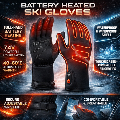 Cozy Crest Battery Heated Gloves - Waterproof Touchscreen Winter Gloves for Skiing, Riding & Work, 2XS to XL, Rechargeable