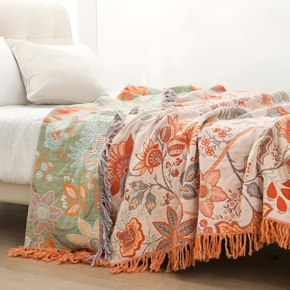 Floral Boho Fringe Throw