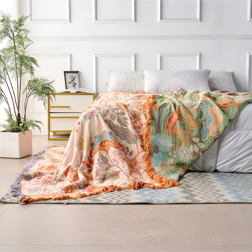 Floral Boho Fringe Throw