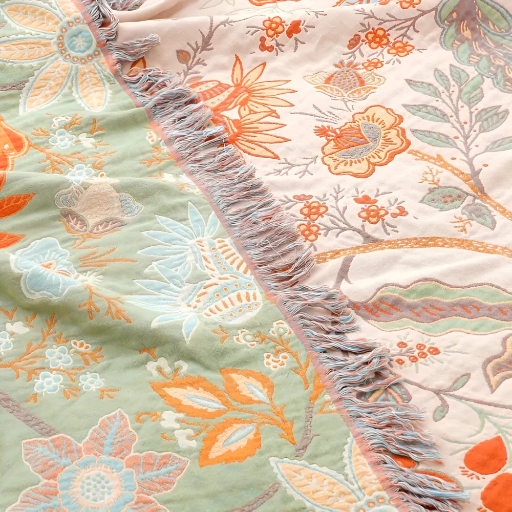 Floral Boho Fringe Throw