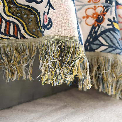 Reversible Floral Tassel Throw