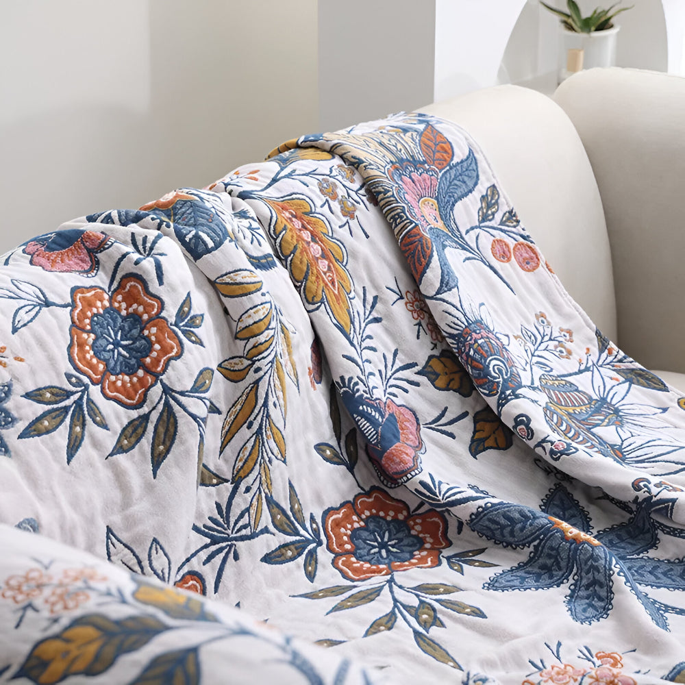 Reversible Floral Tassel Throw