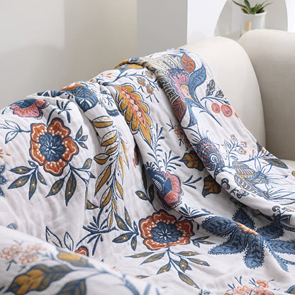 Reversible Floral Tassel Throw