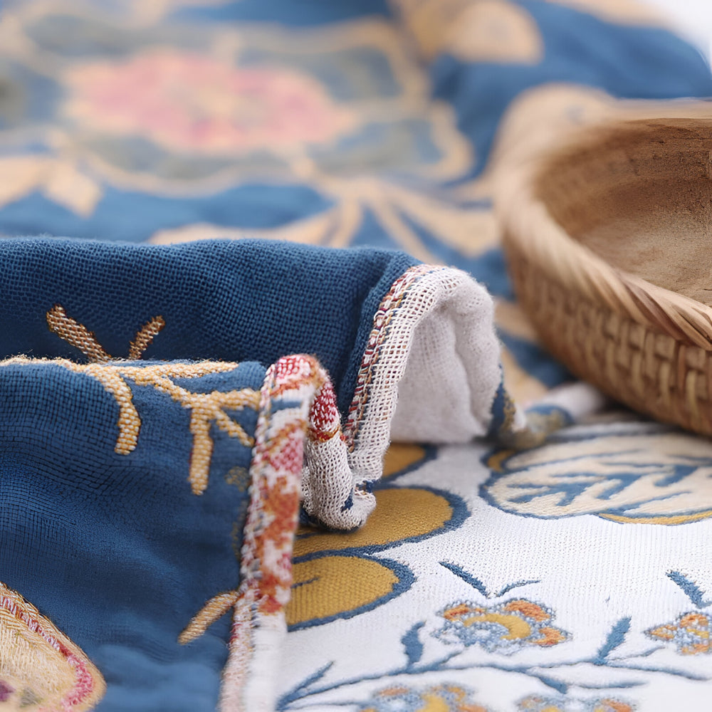Reversible Floral Tassel Throw