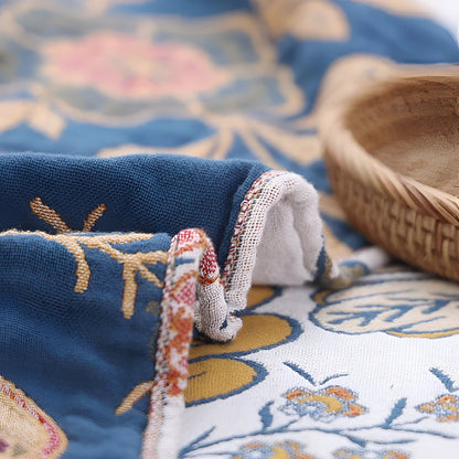 Reversible Floral Tassel Throw