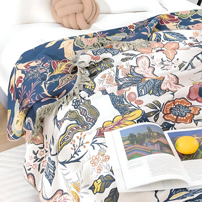 Reversible Floral Tassel Throw