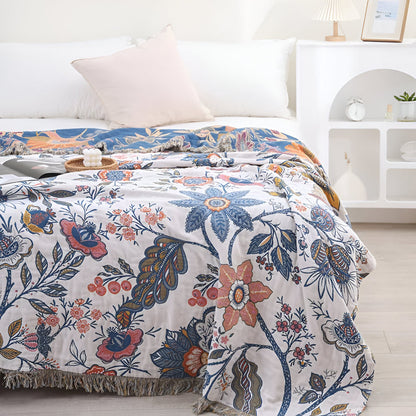 Reversible Floral Tassel Throw
