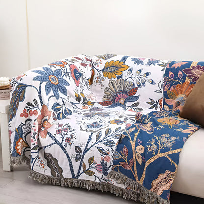 Reversible Floral Tassel Throw