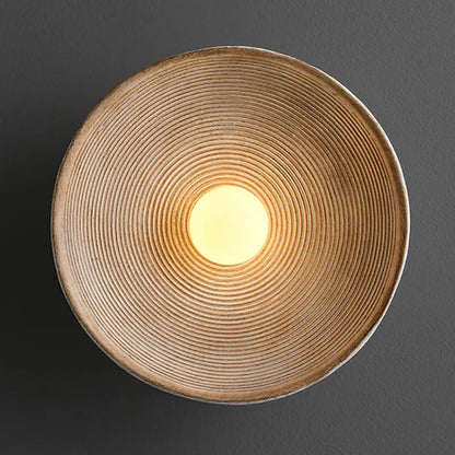 Rustic Round Wall Sconce with Wood-Grain Finish