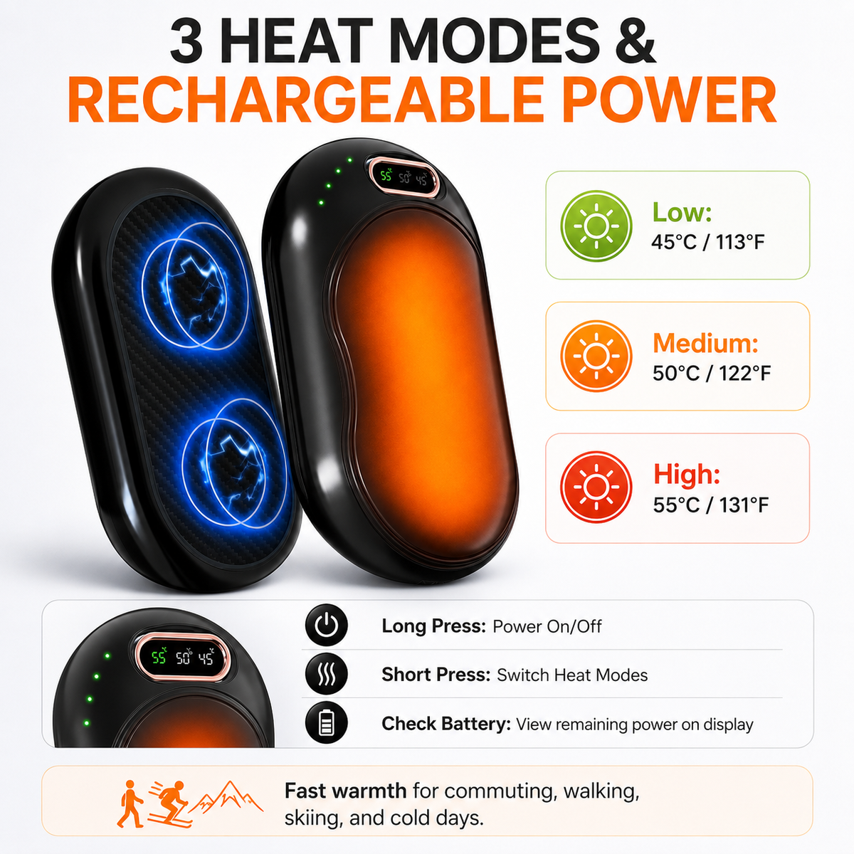 Cozy Crest Rechargeable Electric Hand Warmer - Pocket-Size USB Hand Heater for Winter Walks, Commuting & Outdoor Sports