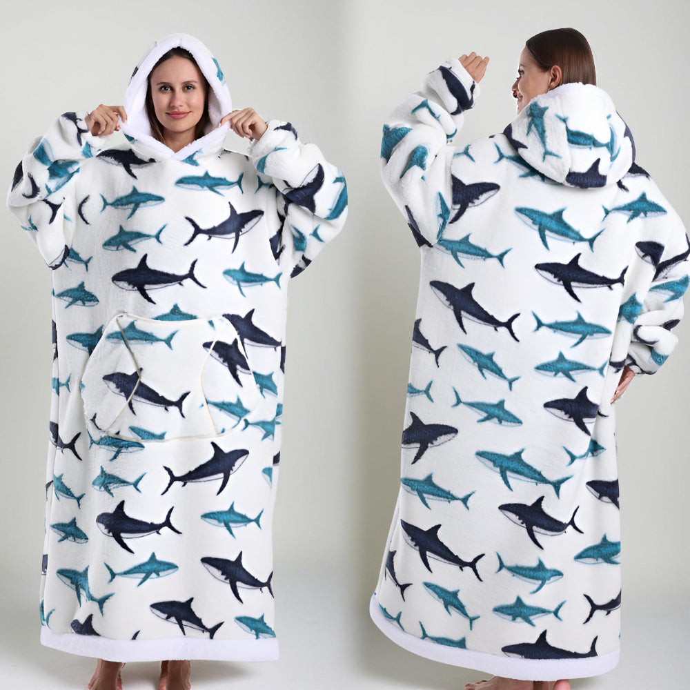 Oversized Wearable Blanket Hoodie, Giant Fleece Hooded Blanket for Adults, 31 Prints, Short and Long, Loungewear