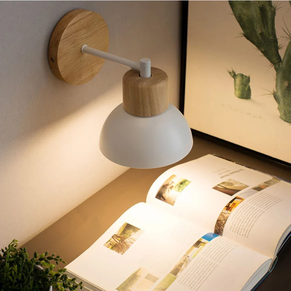Wood and Metal Bedside Wall Lamp