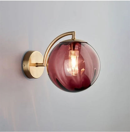 Brass-Tone & Tinted Glass Ball Wall Lamp