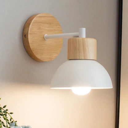 Wood and Metal Bedside Wall Lamp
