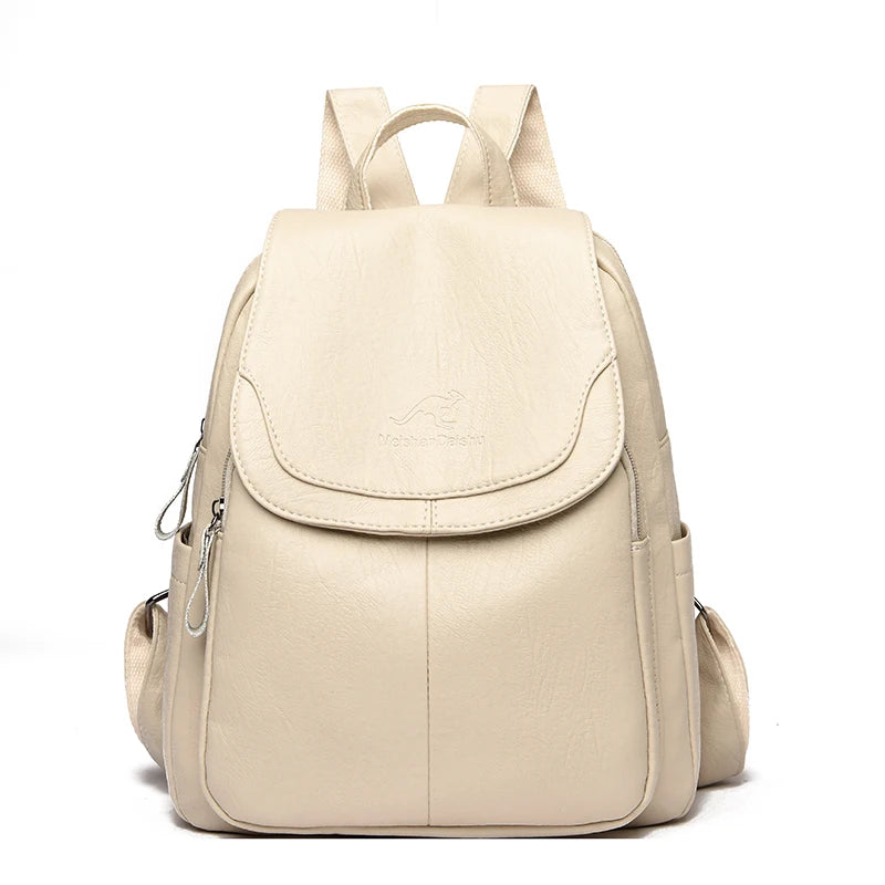 Soft leather backpack in Beige