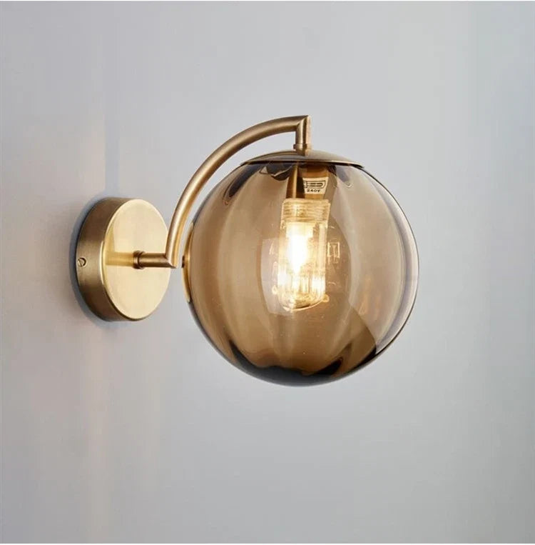 Brass-Tone & Tinted Glass Ball Wall Lamp