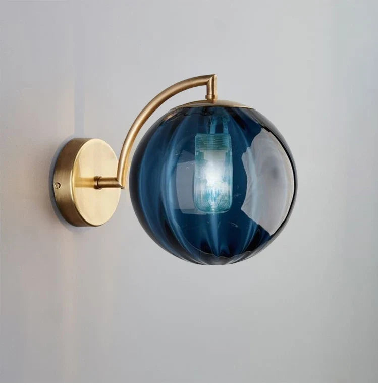 Brass-Tone & Tinted Glass Ball Wall Lamp