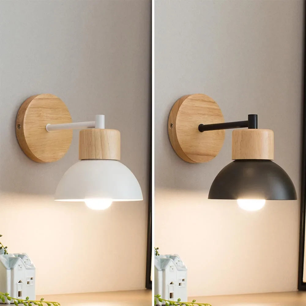 Wood and Metal Bedside Wall Lamp