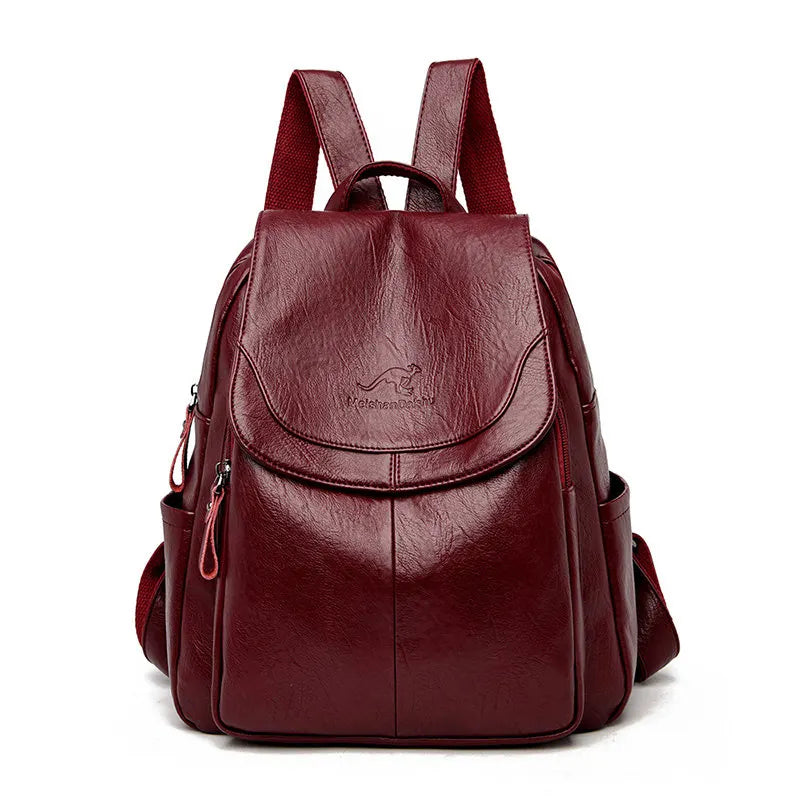 Soft leather backpack in Wine Red