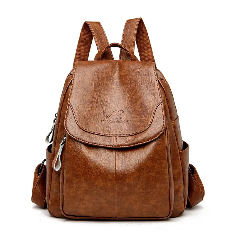 Soft leather backpack in Yellow-brown
