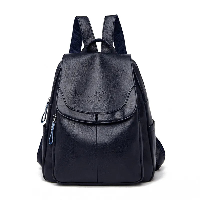 Soft leather backpack in Navy Blue