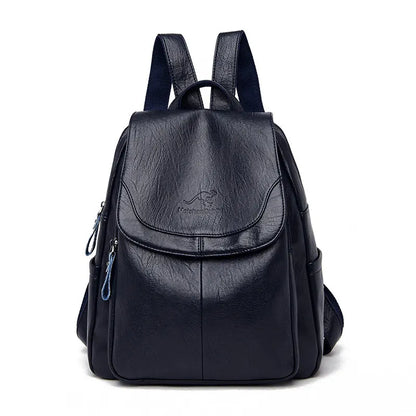 Soft leather backpack in Navy Blue