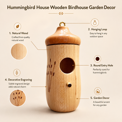 Wooden Hummingbird House Garden Decor