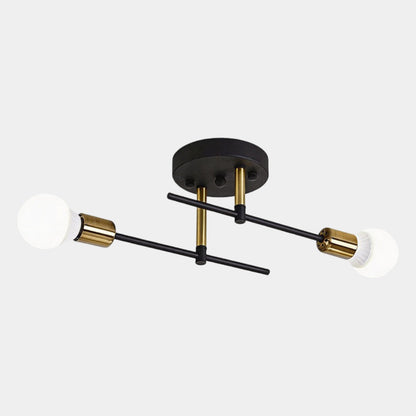 Modern 2-Light Black & Gold Ceiling Lamp